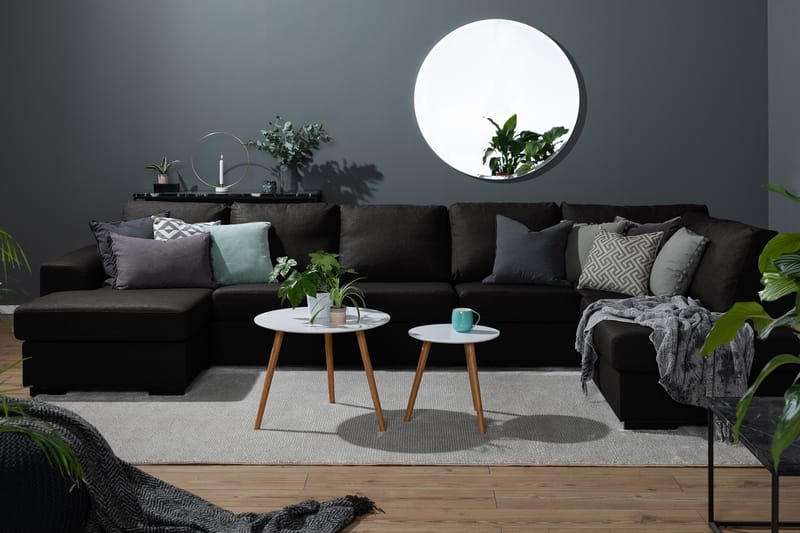Ocean 5-seters Høyrevendt U-formet Large Sofa med Divan og Sjeselong i Stoff - Svart - Møbler - Sofaer - U-sofa