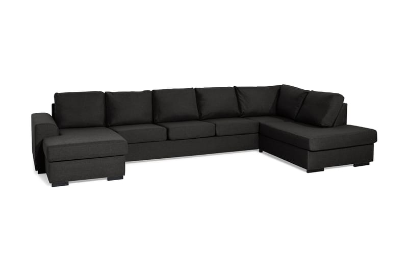 Ocean 5-seters Høyrevendt U-formet Large Sofa med Divan og Sjeselong i Stoff - Svart - Møbler - Sofaer - U-sofa