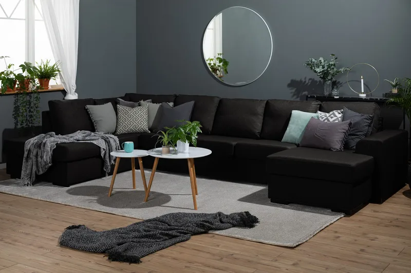 Ocean 5-seters Venstrevendt U-formet Large Sofa med Divan og Sjeselong i Stoff - Svart - Møbler - Sofaer - U-sofa