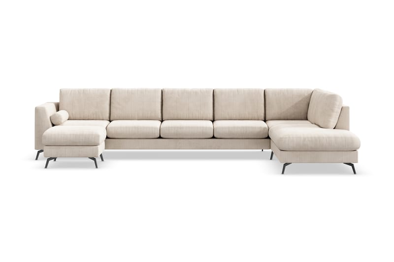 Ocean Lyx 6-seters Høyrevendt U-formet Sofa med Divan og Sjeselong + Fotskammel i Manchester - Beige - Møbler - Sofaer - U-sofa