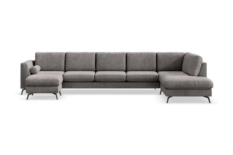 Ocean Lyx 6-seters Høyrevendt U-formet Sofa med Divan og Sjeselong + Fotskammel i Manchester - Mørk grå - Møbler - Sofaer - U-sofa