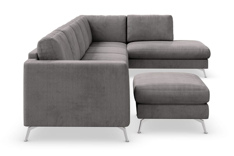 Ocean Lyx 6-seters Høyrevendt U-formet Sofa med Divan og Sjeselong + Fotskammel i Manchester - Mørk grå - Møbler - Sofaer - U-sofa