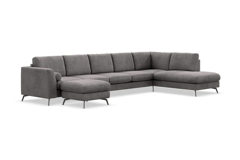 Ocean Lyx 6-seters Høyrevendt U-formet Sofa med Divan og Sjeselong + Fotskammel i Manchester - Mørk grå - Møbler - Sofaer - U-sofa