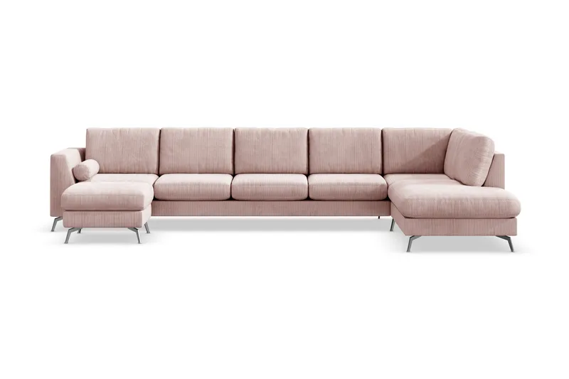 Ocean Lyx 6-seters Høyrevendt U-formet Sofa med Divan og Sjeselong + Fotskammel i Manchester, Rosa