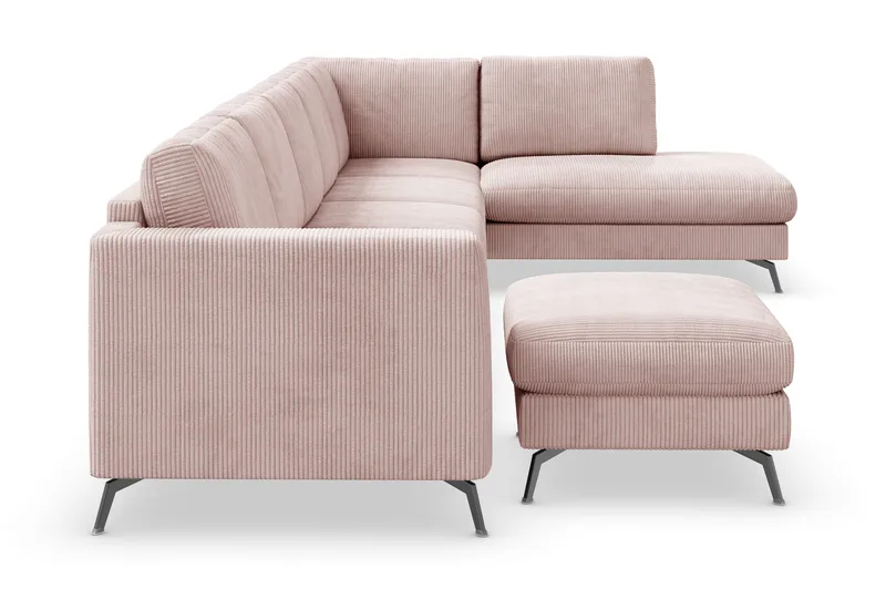 Ocean Lyx 6-seters Høyrevendt U-formet Sofa med Divan og Sjeselong + Fotskammel i Manchester - Rosa - Møbler - Sofaer - U-sofa