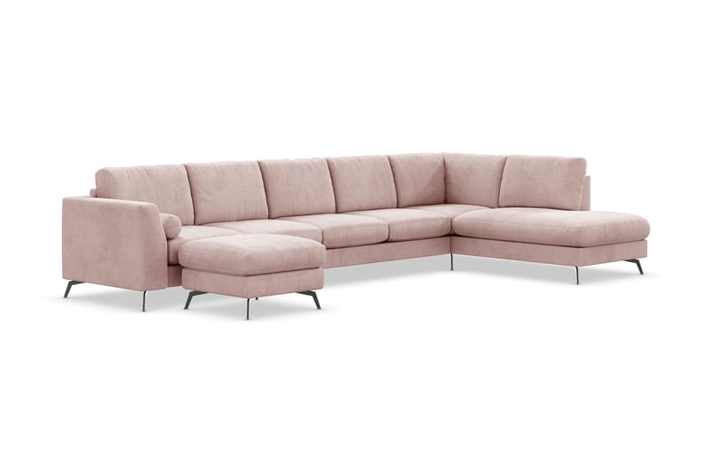 Ocean Lyx 6-seters Høyrevendt U-formet Sofa med Divan og Sjeselong + Fotskammel i Manchester - Rosa - Møbler - Sofaer - U-sofa