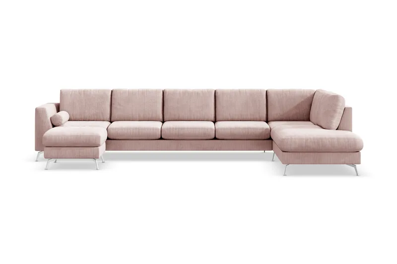 Ocean Lyx 6-seters Høyrevendt U-formet Sofa med Divan og Sjeselong + Fotskammel i Manchester - Rosa - Møbler - Sofaer - U-sofa