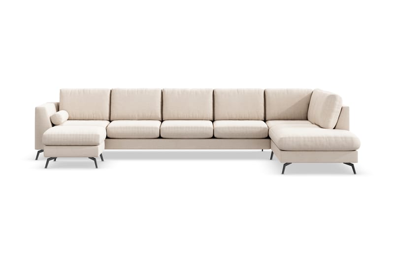 Ocean Lyx 6-seters Høyrevendt U-formet Sofa med Divan og Sjeselong + Fotskammel i Stoff - Beige - Møbler - Sofaer - U-sofa