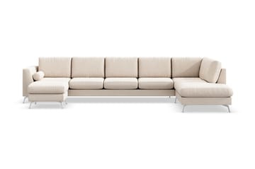 Ocean Lyx 6-seters Høyrevendt U-formet Sofa med Divan og Sjeselong + Fotskammel i Stoff