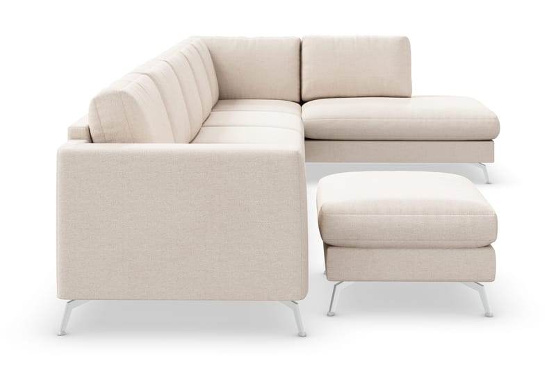 Ocean Lyx 6-seters Høyrevendt U-formet Sofa med Divan og Sjeselong + Fotskammel i Stoff - Beige - Møbler - Sofaer - U-sofa