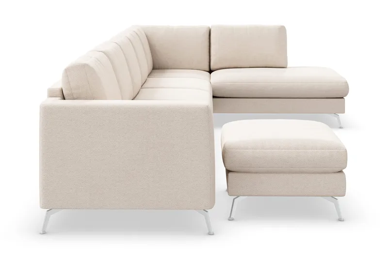 Ocean Lyx 6-seters Høyrevendt U-formet Sofa med Divan og Sjeselong + Fotskammel i Stoff - Beige - Møbler - Sofaer - U-sofa