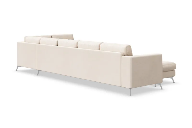 Ocean Lyx 6-seters Høyrevendt U-formet Sofa med Divan og Sjeselong + Fotskammel i Stoff - Beige - Møbler - Sofaer - U-sofa