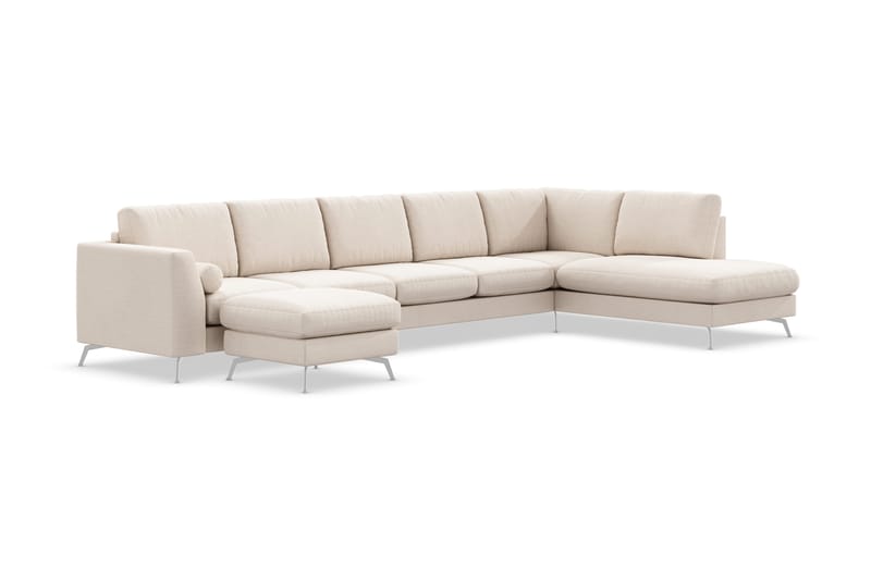 Ocean Lyx 6-seters Høyrevendt U-formet Sofa med Divan og Sjeselong + Fotskammel i Stoff - Beige - Møbler - Sofaer - U-sofa