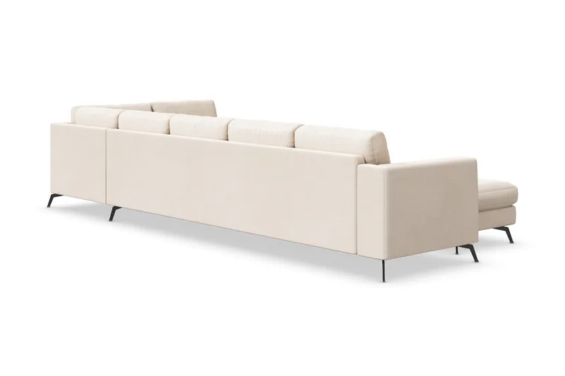 Ocean Lyx 6-seters Høyrevendt U-formet Sofa med Divan og Sjeselong + Fotskammel i Stoff - Beige - Møbler - Sofaer - U-sofa