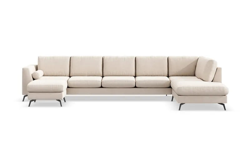 Ocean Lyx 6-seters Høyrevendt U-formet Sofa med Divan og Sjeselong + Fotskammel i Stoff - Beige - Møbler - Sofaer - U-sofa