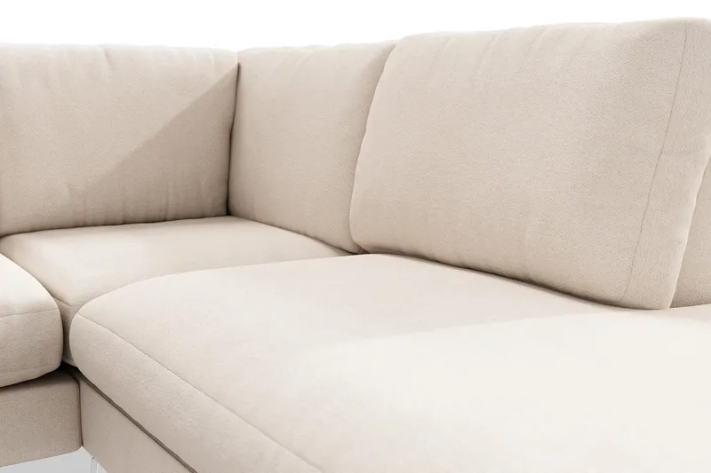 Ocean Lyx 6-seters Høyrevendt U-formet Sofa med Divan og Sjeselong + Fotskammel i Stoff - Beige - Møbler - Sofaer - U-sofa
