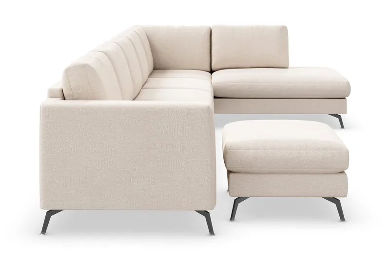 Ocean Lyx 6-seters Høyrevendt U-formet Sofa med Divan og Sjeselong + Fotskammel i Stoff - Beige - Møbler - Sofaer - U-sofa