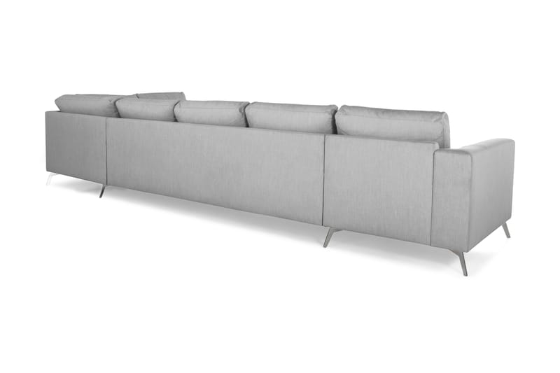Ocean Lyx 6-seters Høyrevendt U-formet Sofa med Divan og Sjeselong + Fotskammel i Stoff - Grå - Møbler - Sofaer - U-sofa