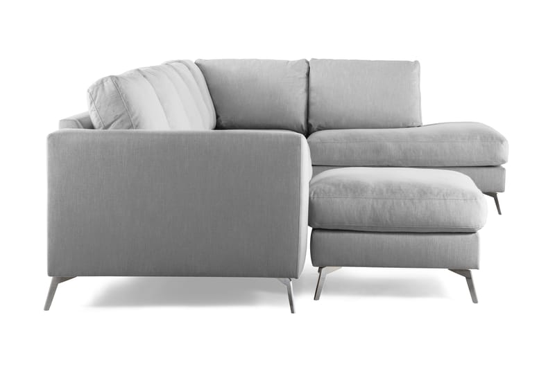 Ocean Lyx 6-seters Høyrevendt U-formet Sofa med Divan og Sjeselong + Fotskammel i Stoff - Grå - Møbler - Sofaer - U-sofa