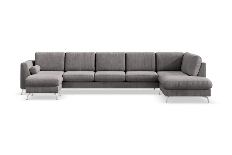 Ocean Lyx 6-seters Høyrevendt U-formet Sofa med Divan og Sjeselong + Fotskammel i Manchester, Mørk grå