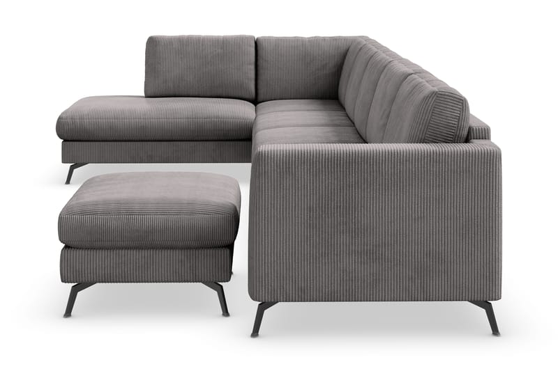 Ocean Lyx 6-seters Venstrevendt U-formet Sofa med Divan og Sjeselong + Fotskammel i Manchester - Mørk grå - Møbler - Sofaer - U-sofa