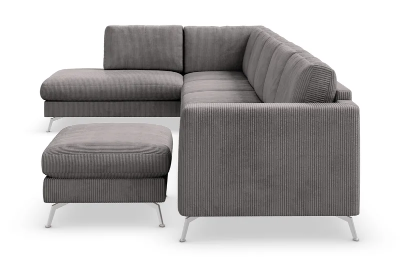 Ocean Lyx 6-seters Venstrevendt U-formet Sofa med Divan og Sjeselong + Fotskammel i Manchester - Mørk grå - Møbler - Sofaer - U-sofa