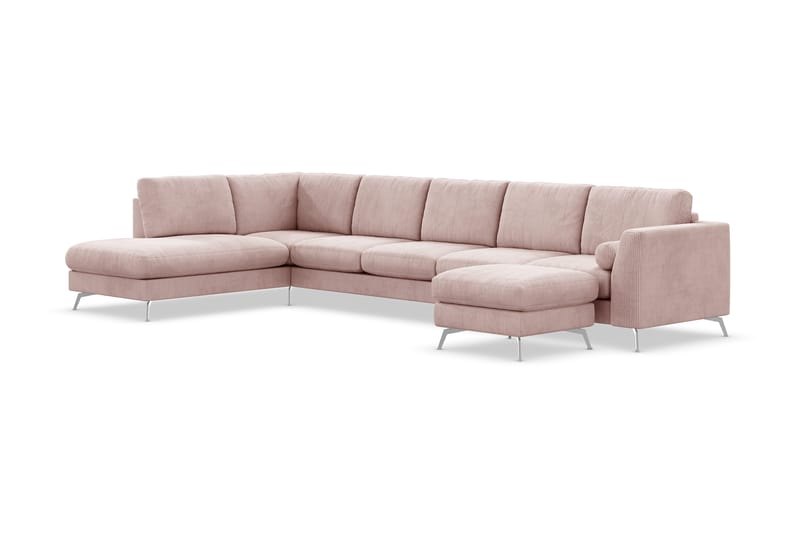 Ocean Lyx 6-seters Venstrevendt U-formet Sofa med Divan og Sjeselong + Fotskammel i Manchester - Rosa - Møbler - Sofaer - U-sofa