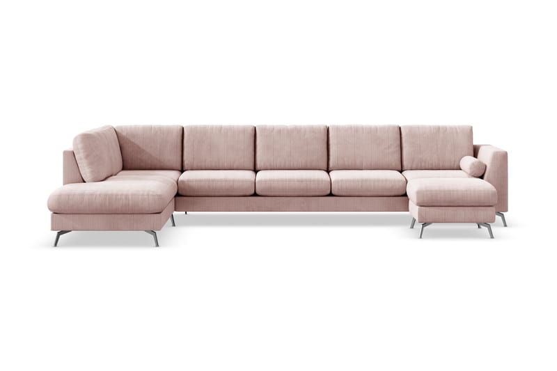 Ocean Lyx 6-seters Venstrevendt U-formet Sofa med Divan og Sjeselong + Fotskammel i Manchester - Rosa - Møbler - Sofaer - U-sofa