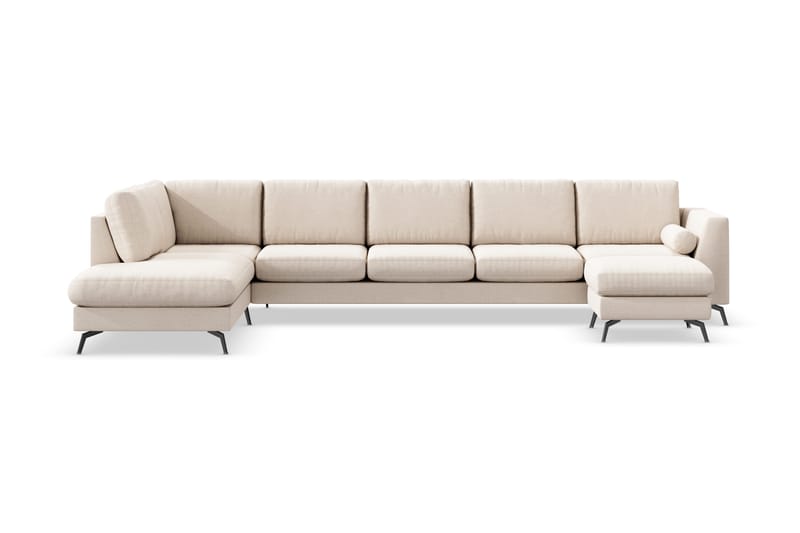 Ocean Lyx 6-seters Venstrevendt U-formet Sofa med Divan og Sjeselong + Fotskammel i Stoff - Beige - Møbler - Sofaer - Sofa med sjeselong