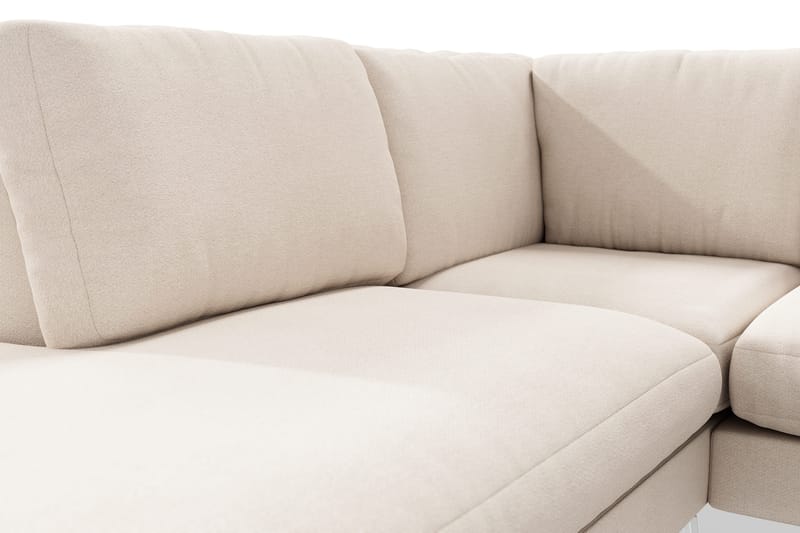 Ocean Lyx 6-seters Venstrevendt U-formet Sofa med Divan og Sjeselong + Fotskammel i Stoff - Beige - Møbler - Sofaer - Sofa med sjeselong