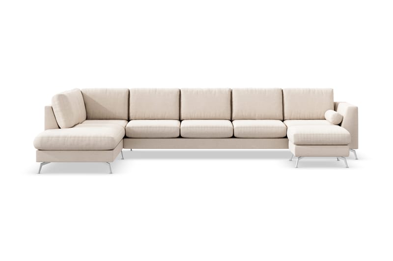 Ocean Lyx 6-seters Venstrevendt U-formet Sofa med Divan og Sjeselong + Fotskammel i Stoff - Beige - Møbler - Sofaer - Sofa med sjeselong