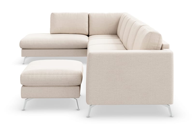 Ocean Lyx 6-seters Venstrevendt U-formet Sofa med Divan og Sjeselong + Fotskammel i Stoff - Beige - Møbler - Sofaer - Sofa med sjeselong
