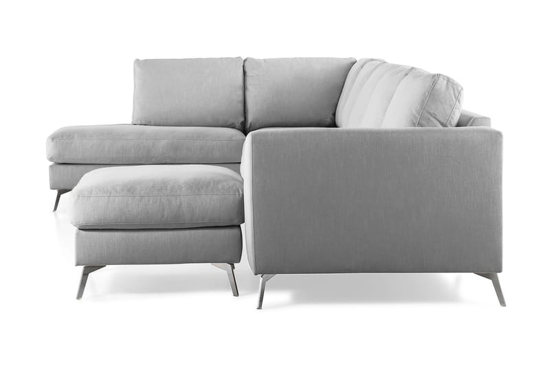 Ocean Lyx 6-seters Venstrevendt U-formet Sofa med Divan og Sjeselong + Fotskammel i Stoff - Grå - Møbler - Sofaer - U-sofa