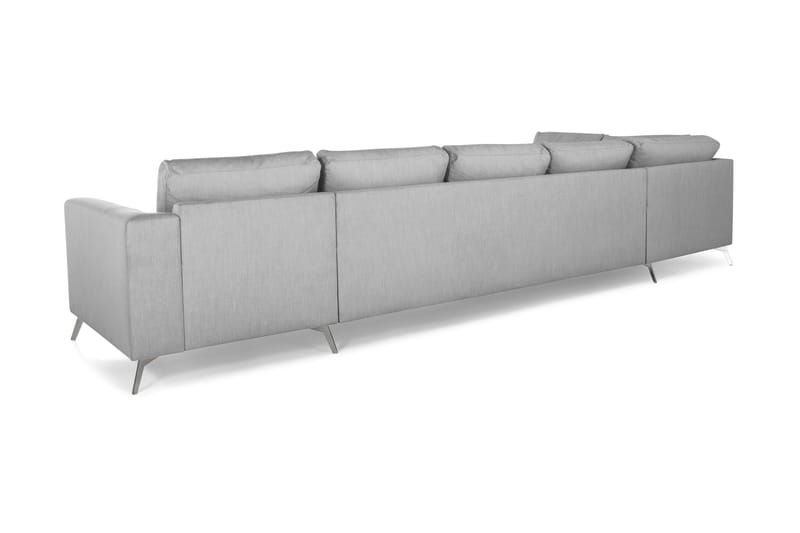 Ocean Lyx 6-seters Venstrevendt U-formet Sofa med Divan og Sjeselong + Fotskammel i Stoff - Grå - Møbler - Sofaer - U-sofa
