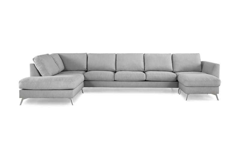 Ocean Lyx 6-seters Venstrevendt U-formet Sofa med Divan og Sjeselong + Fotskammel i Stoff - Grå - Møbler - Sofaer - U-sofa
