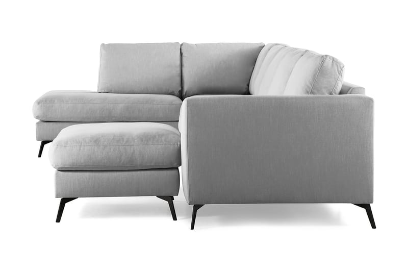 Ocean Lyx 6-seters Venstrevendt U-formet Sofa med Divan og Sjeselong + Fotskammel i Stoff - Grå - Møbler - Sofaer - U-sofa