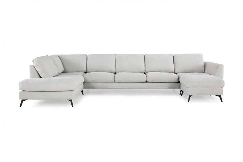 Ocean Lyx 6-seters Venstrevendt U-formet Sofa med Divan og Sjeselong + Fotskammel i Stoff - Lys grå - Møbler - Sofaer - U-sofa