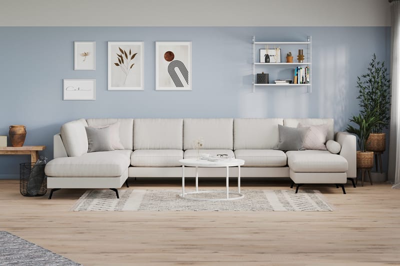 Ocean Lyx 6-seters Venstrevendt U-formet Sofa med Divan og Sjeselong + Fotskammel i Stoff - Lys grå - Møbler - Sofaer - U-sofa
