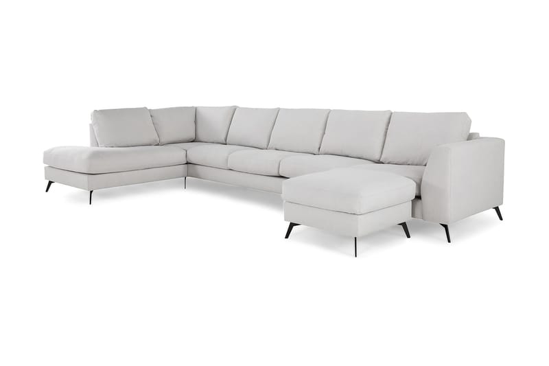 Ocean Lyx 6-seters Venstrevendt U-formet Sofa med Divan og Sjeselong + Fotskammel i Stoff - Lys grå - Møbler - Sofaer - U-sofa