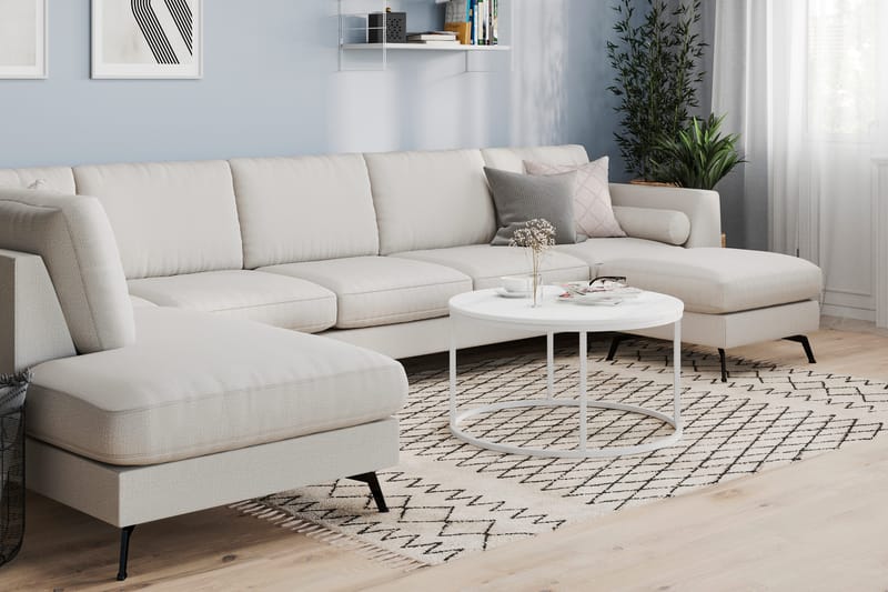 Ocean Lyx 6-seters Venstrevendt U-formet Sofa med Divan og Sjeselong + Fotskammel i Stoff - Lys grå - Møbler - Sofaer - U-sofa