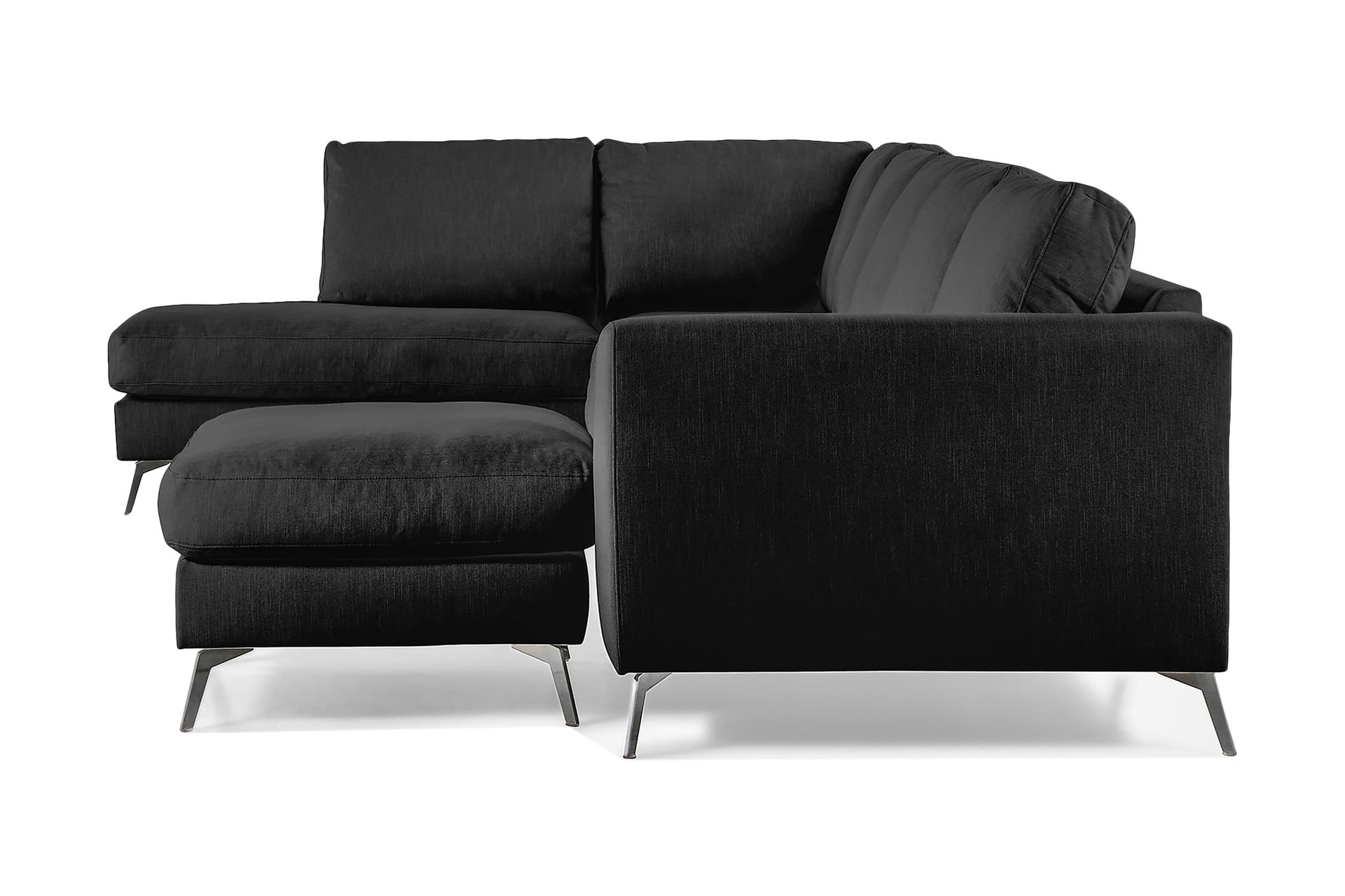 Ocean Lyx 6-seters Venstrevendt U-formet Sofa med Divan og Sjeselong + Fotskammel i Stoff - Svart - Møbler - Sofaer - U-sofa