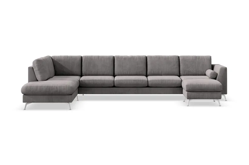 Ocean Lyx 6-seters Venstrevendt U-formet Sofa med Divan og Sjeselong + Fotskammel i Manchester, Mørk grå