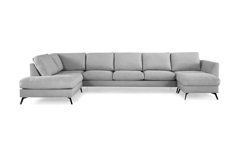 Ocean Lyx 6-seters Venstrevendt U-formet Sofa med Divan og Sjeselong + Fotskammel i Stoff, Grå