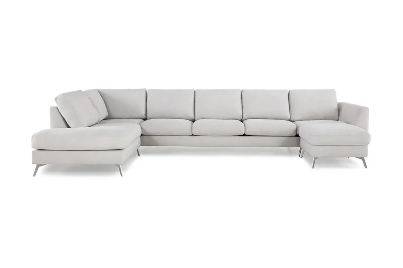 Ocean Lyx 6-seters Venstrevendt U-formet Sofa med Divan og Sjeselong + Fotskammel i Stoff, Lys grå