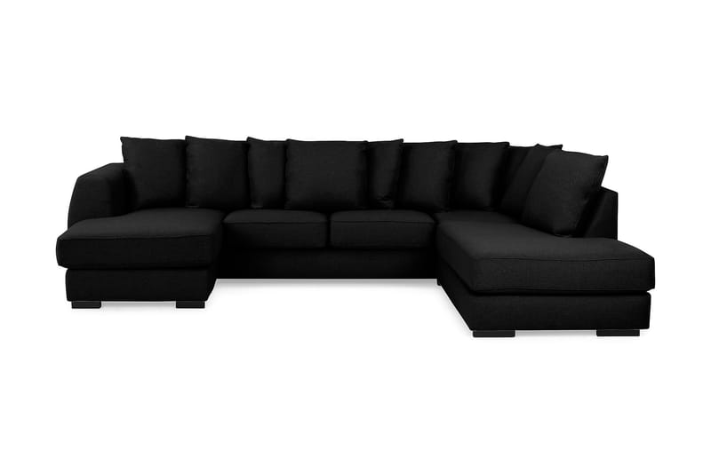 Optus 4-seters Høyrevendt U-formet Sofa med Divan og Sjeselong i Stoff inkl. Pynteputer - Svart - Møbler - Sofaer - U-sofa