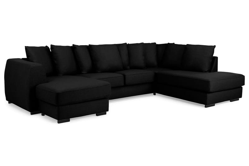 Optus 4-seters Høyrevendt U-formet Sofa med Divan og Sjeselong i Stoff inkl. Pynteputer - Svart - Møbler - Sofaer - Skinnsofaer