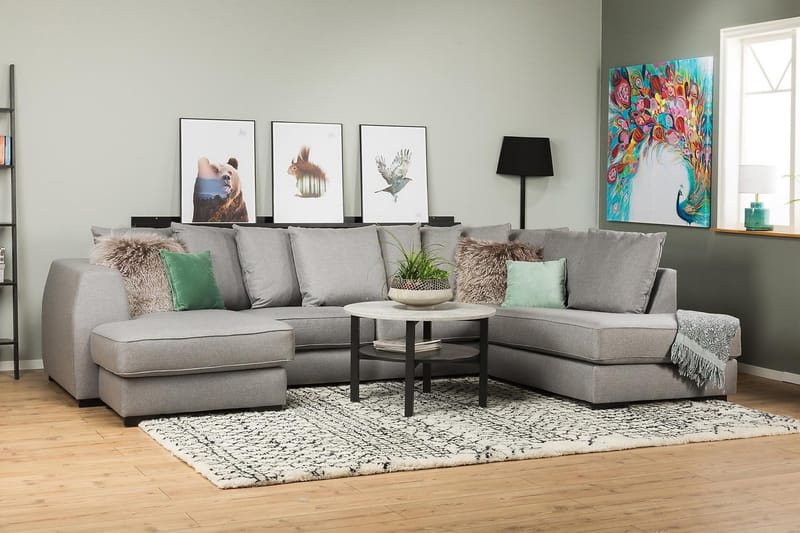 Optus 4-seters Høyrevendt U-formet Sofa med Divan og Sjeselong i Stoff inkl. Pynteputer - Lys grå - Møbler - Sofaer - U-sofa