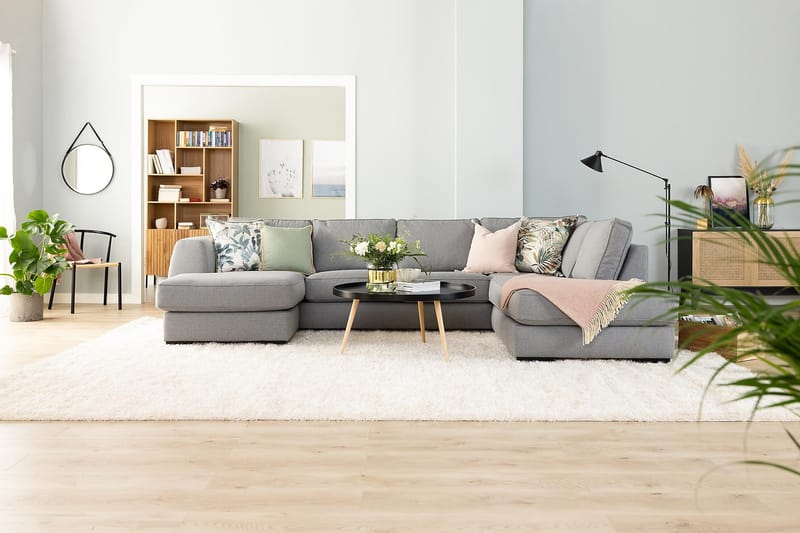 Optus 4-seters Høyrevendt U-formet Sofa med Divan og Sjeselong i Stoff - Lys grå - Møbler - Sofaer - U-sofa