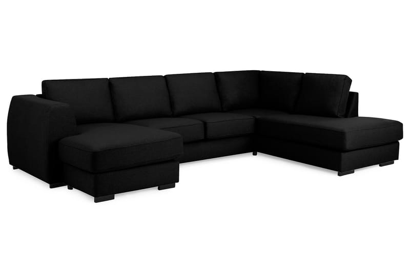 Optus 4-seters Høyrevendt U-formet Sofa med Divan og Sjeselong i Stoff - Svart - Møbler - Sofaer - U-sofa