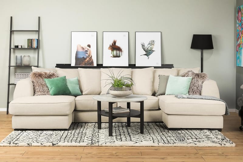 Optus 4-seters U-formet Sofa med Dobbeldivan i Stoff inkl. Pynteputer - Beige - Møbler - Sofaer - U-sofa